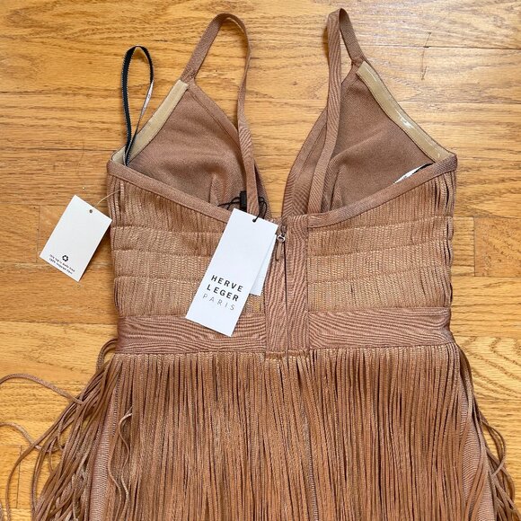Herve Leger Plunging Fringe Gown | Toffee - Picture 10 of 10